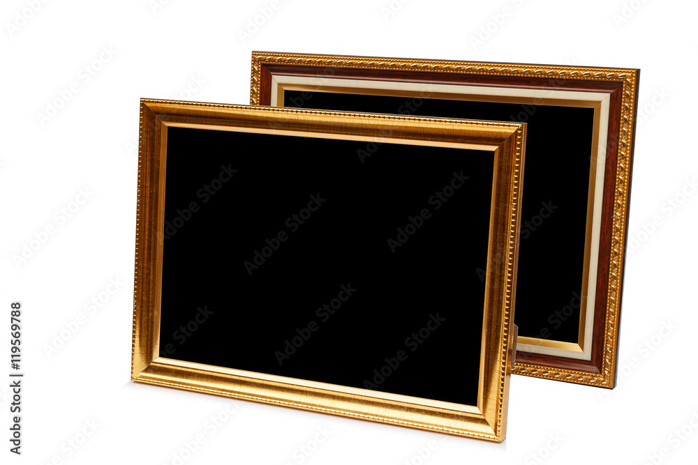 Wall mural Gold vintage wooden photo frame isolated on white. Saved with cl