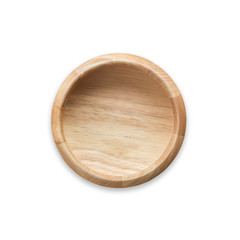 Top view bright empty wooden bowl isolated on white. Saved with