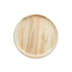 Top view bright empty wooden dish isolated on white. Saved with