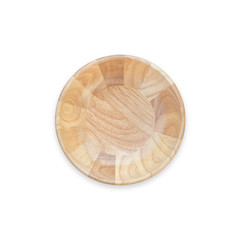 Top view bright empty wooden bowl isolated on white. Saved with