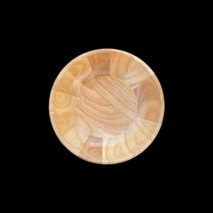Top view bright empty wooden bowl isolated on white. Saved with