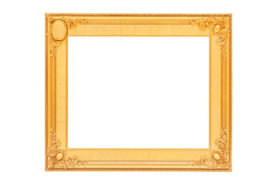 Gold vintage wooden photo frame isolated on white. Saved with cl
