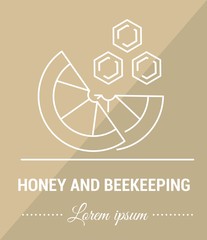 Vector image of slice of lemon with honey combs in a linear design on vintage background.