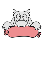sausage delicious food hungry frame wall line umrandung text write funny dick funny comic cartoon sweet little child happy hippo