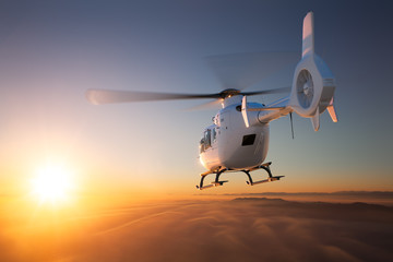 Helicopter Sunset Flight - obrazy, fototapety, plakaty