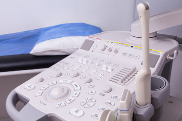 a medical equipment background, close-up ultrasound machine