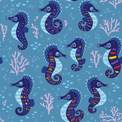 Seamless pattern with sea horses
