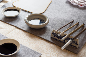 chinese calligraphy tools on table