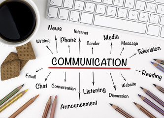 Communication concept. White office desk