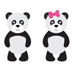 cartoon panda and panda with bow © julia_january