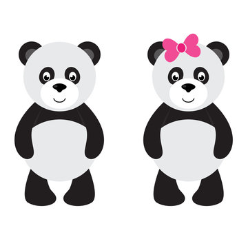 cartoon panda and panda with bow