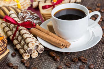 Biscuits and coffee on table