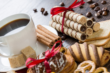 Biscuits and coffee on table