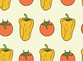 seamless pattern from vegan food - tomato, bell pepper
