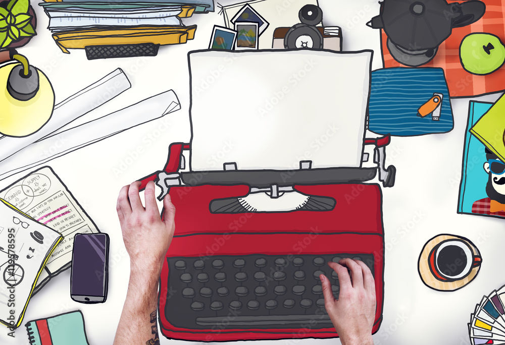 Fototapete typewriter message machine retro keyboard concept