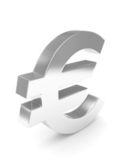 Obraz premium Isolated silver euro sign on white background. European currency. Concept of investment, european market, savings. Power, luxury and wealth. 3D rendering.