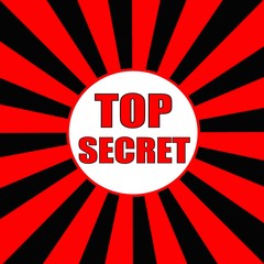 top secret Red wording on Striped sun Red-Black background