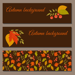 Banners set of autumn leaves vector illustration. Background with hand drawn autumn leaves. Design elements. Autumn leaves fall on banner.