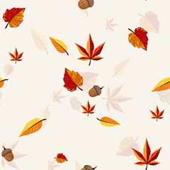 Autumn vector seamless pattern. Hand draw autumn leaves background.