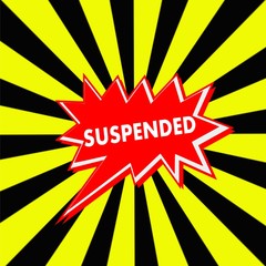 suspended red Speech bubbles white wording on Striped sun yellow-Black background