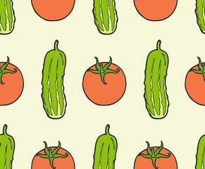 seamless pattern from vegan food - tomato, cucumber