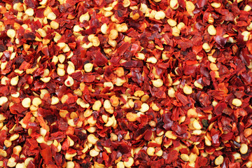 A close up image of crushed red chilis