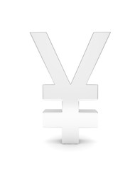 Isolated silver yen yuan sign on white background. Chinese japanese currency. Concept of investment, asian market, savings. Power, luxury and wealth. 3D rendering.