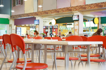 Fototapeta na wymiar Interior of fast food restaurant