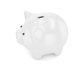 White shiny piggybank on white background. Concept of investment, savings and more. 3D rendering.