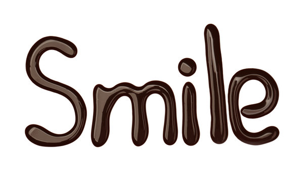 Word SMILE made of chocolate isolated on white