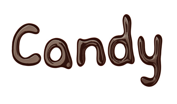 Word CANDY made of chocolate isolated on white