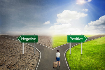 Businessman concept,  Negative or Positive road to the correct w