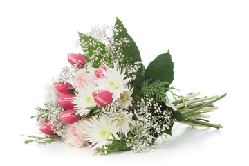 Bunch of flowers made of rose, chrysanthemum and tulip flowers