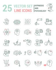 Obraz na płótnie Canvas Set vector line icons in flat design with hypnosis and psychology elements for mobile concepts and web apps. Collection modern infographic logo and pictogram.