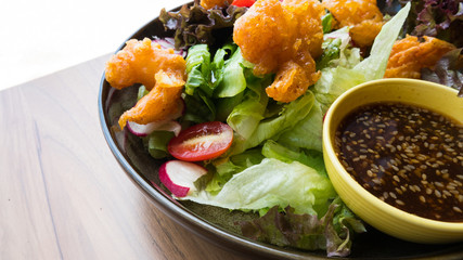  shrimp salad with mixed vegetable with .Sesame dressing