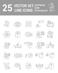 Obraz na płótnie Canvas Set vector line icons in flat design with hypnosis and psychology elements for mobile concepts and web apps. Collection modern infographic logo and pictogram.