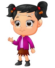 Happy girl wearing Halloween costume waving hand