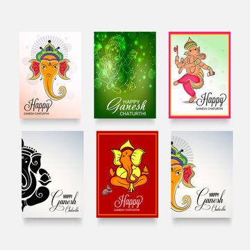 Ganesha chaturthi festival greeting card set.