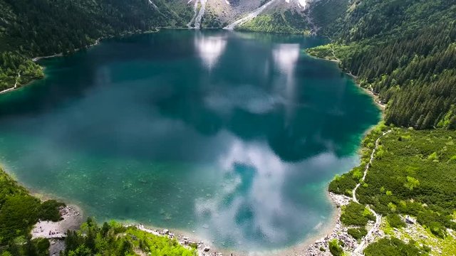 beautiful mountain lake with waterfals