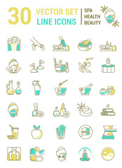 Set of linear icons on the topic of health, beauty, Spa therapy,