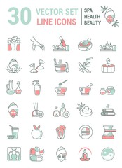Set of linear icons on the topic of health, beauty, Spa therapy,