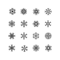 Collection of black snowflakes on a white background