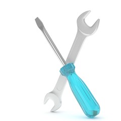 3D Illustration Wrench and screwdriver, service concept