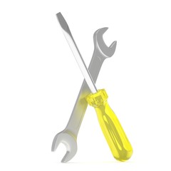 3D Illustration Wrench and screwdriver, service concept