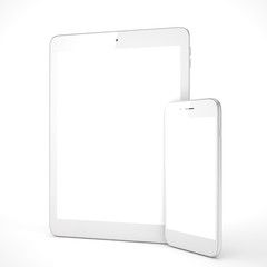 Tablet and smartphone on a white. 3d rendering.