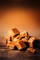 ..Toffees. Caramel pieces with copy space for your design over d