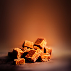 ..Toffees. Caramel pieces with copy space for your design over d