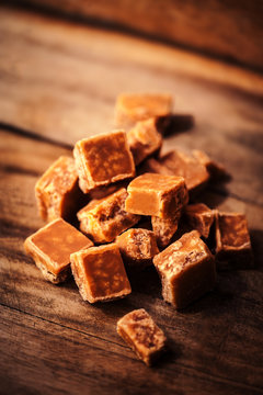 ..Toffees. Caramel pieces with copy space for your design over d