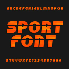 Fototapeta na wymiar Oblique, alphabet vector font. Sport style typeface for labels, titles, posters or sportswear transfers. Type letters, numbers and symbols on the bright background. 