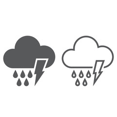 Lightning and rain line icon, outline and solid vector sign, linear and full pictogram isolated on white, logo illustration